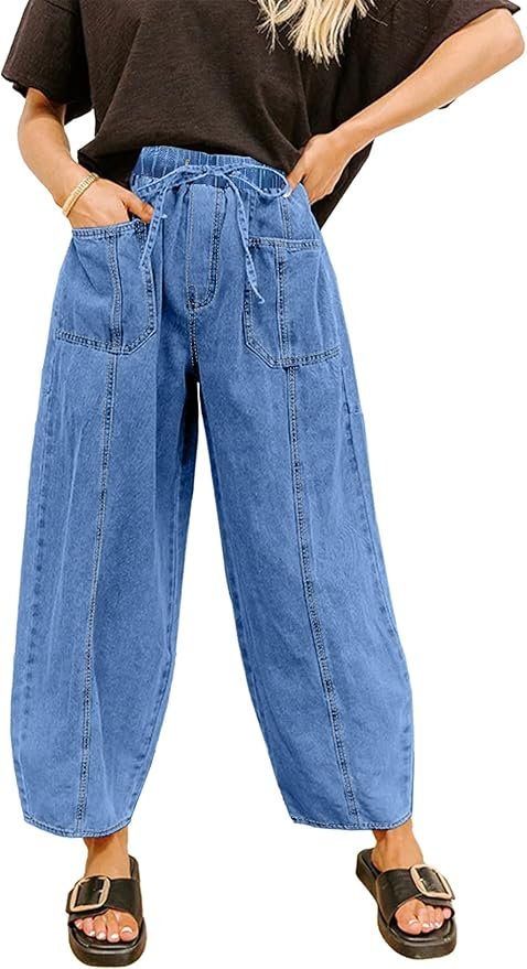 Elastic waist baggy denim by Sidefeel 