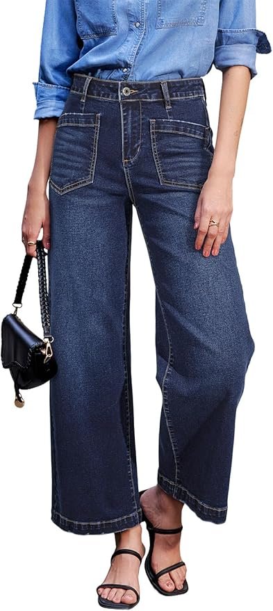 Ankle length wide leg stretch jeans 