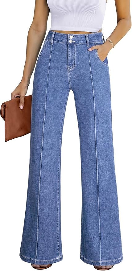 Baggy wide leg stretch denim jeans 